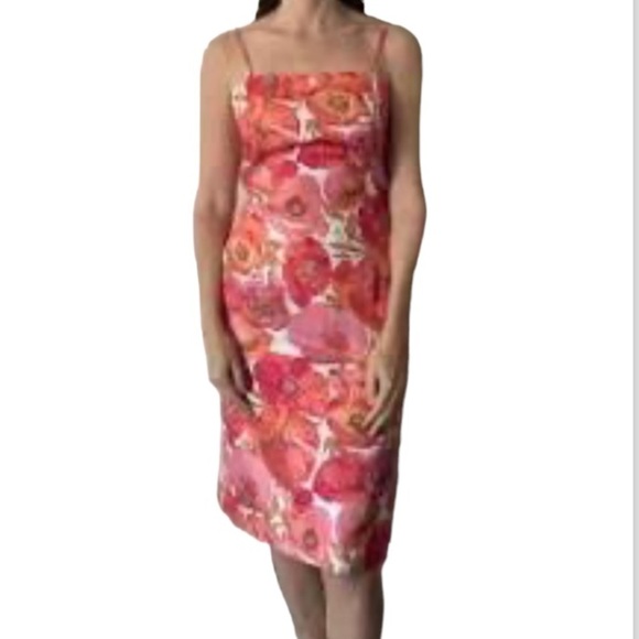 Ann Taylor Poppy Floral Sz 12P Silk Midi Spaghetti Strap Dress - Picture 1 of 9